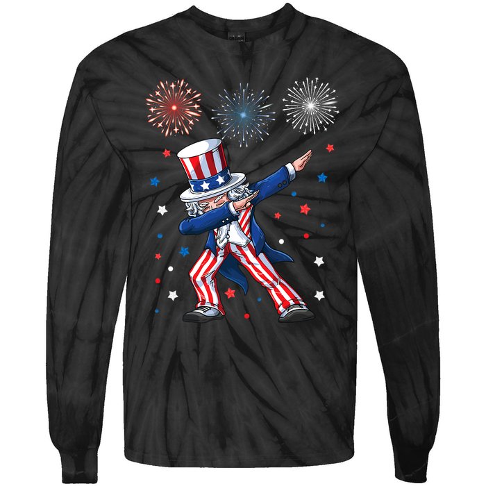 Dabbing Uncle Sam Fireworks 4th Of July Funny Dab Dance Tie-Dye Long Sleeve Shirt