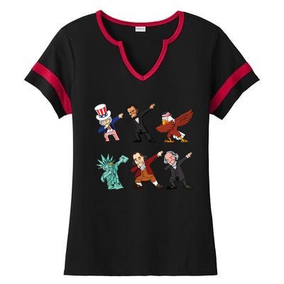 Dabbing Uncle Sam And Friends 4th Of July Ladies Halftime Notch Neck Tee