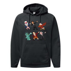 Dabbing Uncle Sam And Friends 4th Of July Performance Fleece Hoodie