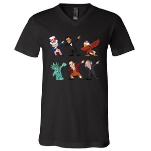 Dabbing Uncle Sam And Friends 4th Of July V-Neck T-Shirt