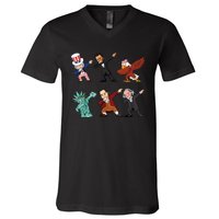 Dabbing Uncle Sam And Friends 4th Of July V-Neck T-Shirt