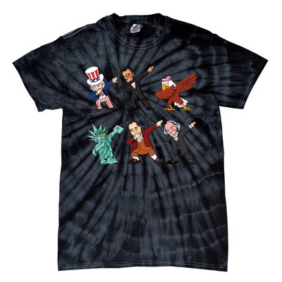 Dabbing Uncle Sam And Friends 4th Of July Tie-Dye T-Shirt