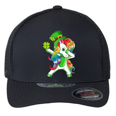 Dabbing Unicorn St Patricks Day Irish Shamrock Lepricorn Flexfit Unipanel Trucker Cap