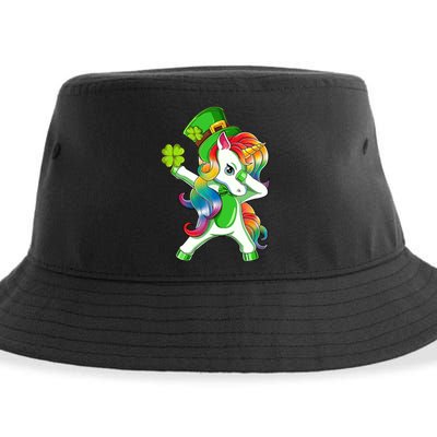 Dabbing Unicorn St Patricks Day Irish Shamrock Lepricorn Sustainable Bucket Hat