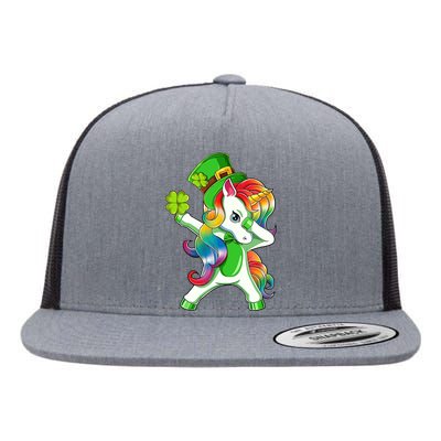 Dabbing Unicorn St Patricks Day Irish Shamrock Lepricorn Flat Bill Trucker Hat