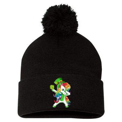 Dabbing Unicorn St Patricks Day Irish Shamrock Lepricorn Pom Pom 12in Knit Beanie