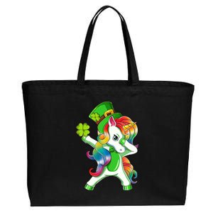 Dabbing Unicorn St Patricks Day Irish Shamrock Lepricorn Cotton Canvas Jumbo Tote