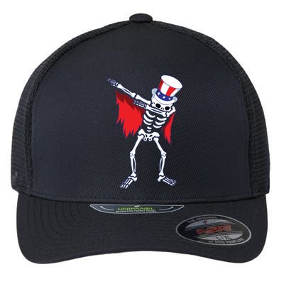 Dabbing Uncle Sam Skeleton Dab For Freedom 4th Of July Skull Meaningful Gift Flexfit Unipanel Trucker Cap