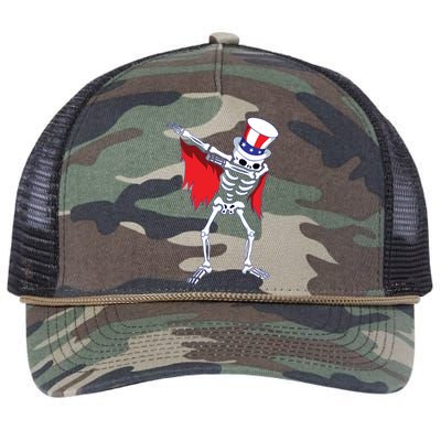 Dabbing Uncle Sam Skeleton Dab For Freedom 4th Of July Skull Meaningful Gift Retro Rope Trucker Hat Cap