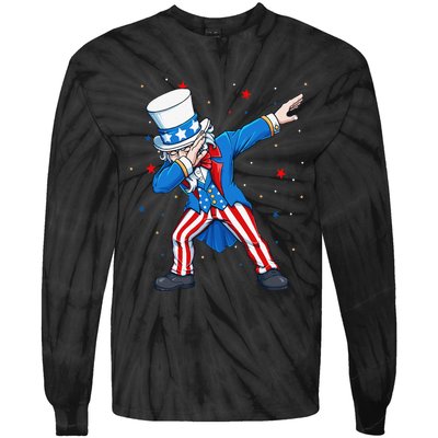 Dabbing Uncle Sam 4th of July Tie-Dye Long Sleeve Shirt