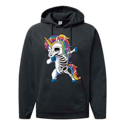 Dabbing Unicorn Skeleton Halloween Dab Gifts Performance Fleece Hoodie