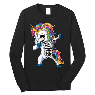 Dabbing Unicorn Skeleton Halloween Dab Gifts Long Sleeve Shirt