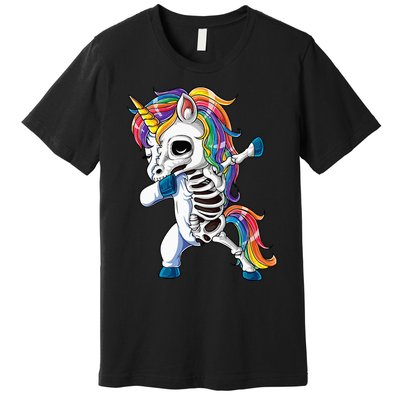 Dabbing Unicorn Skeleton Halloween Dab Gifts Premium T-Shirt