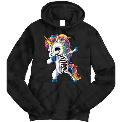 Dabbing Unicorn Skeleton Halloween Dab Gifts Tie Dye Hoodie