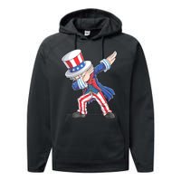 Dabbing Uncle Sam 4th Of July American Flag Performance Fleece Hoodie