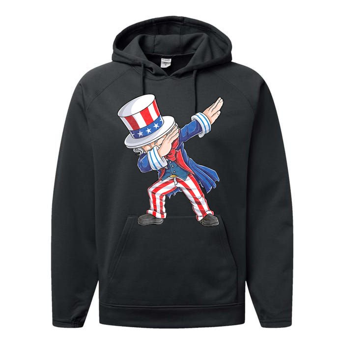 Dabbing Uncle Sam 4th Of July American Flag Performance Fleece Hoodie