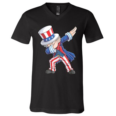 Dabbing Uncle Sam 4th Of July American Flag V-Neck T-Shirt