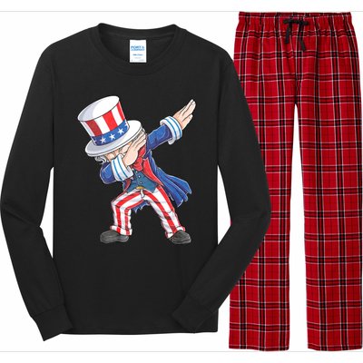 Dabbing Uncle Sam 4th Of July American Flag Long Sleeve Pajama Set