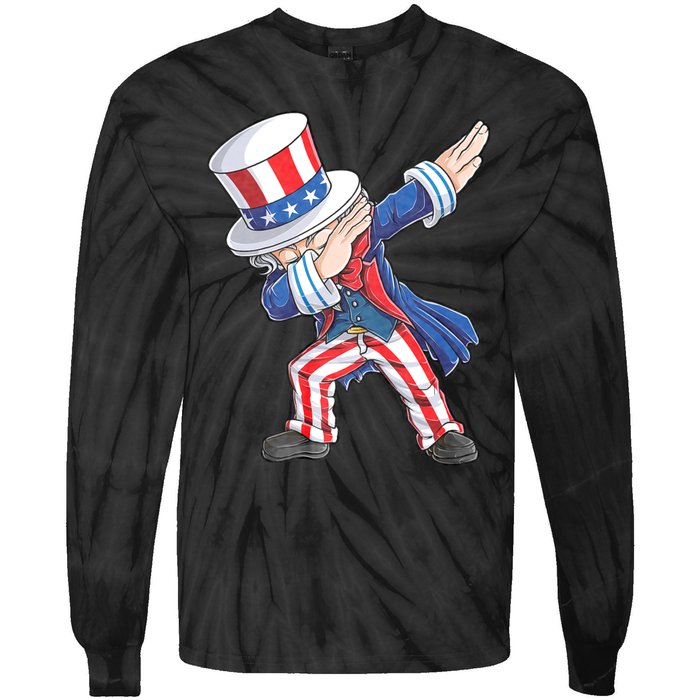 Dabbing Uncle Sam 4th Of July American Flag Tie-Dye Long Sleeve Shirt