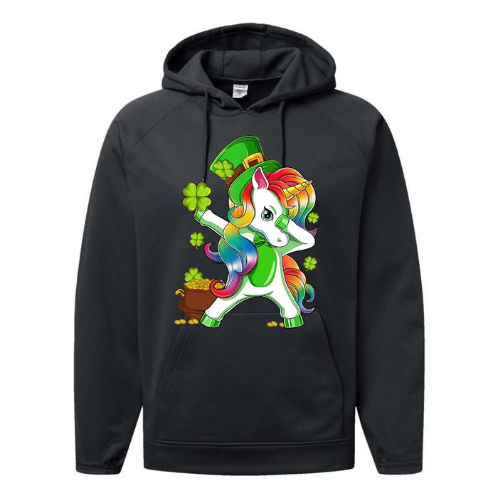 Dabbing Unicorn St Patricks Day Irish Shamrock Performance Fleece Hoodie