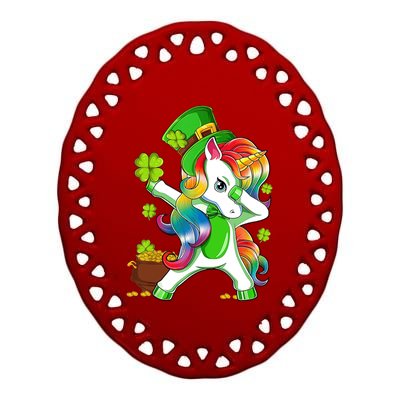 Dabbing Unicorn St Patricks Day Irish Shamrock Ceramic Oval Ornament