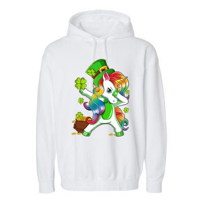 Dabbing Unicorn St Patricks Day Irish Shamrock Garment-Dyed Fleece Hoodie