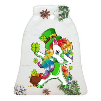 Dabbing Unicorn St Patricks Day Irish Shamrock Ceramic Bell Ornament