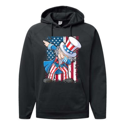 Dabbing Uncle Sam 4th Of July Usa Flag Performance Fleece Hoodie