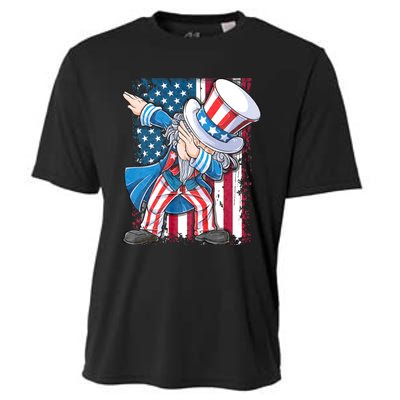 Dabbing Uncle Sam 4th Of July Usa Flag Cooling Performance Crew T-Shirt