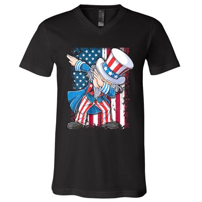 Dabbing Uncle Sam 4th Of July Usa Flag V-Neck T-Shirt