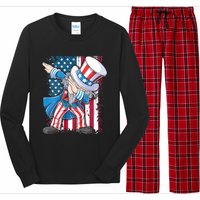 Dabbing Uncle Sam 4th Of July Usa Flag Long Sleeve Pajama Set