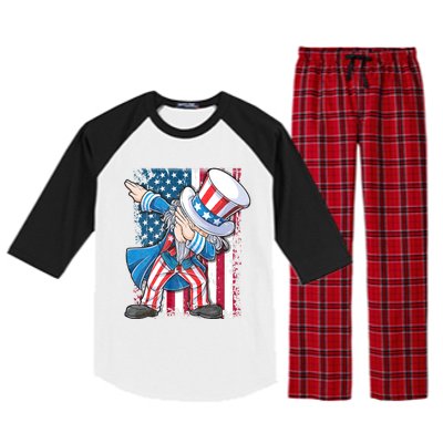 Dabbing Uncle Sam 4th Of July Usa Flag Raglan Sleeve Pajama Set