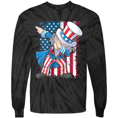 Dabbing Uncle Sam 4th Of July Usa Flag Tie-Dye Long Sleeve Shirt