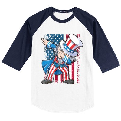 Dabbing Uncle Sam 4th Of July Usa Flag Baseball Sleeve Shirt