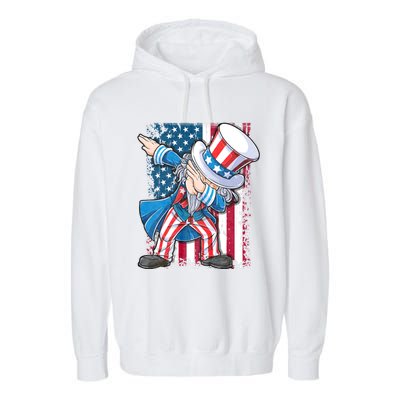 Dabbing Uncle Sam 4th Of July Usa Flag Garment-Dyed Fleece Hoodie