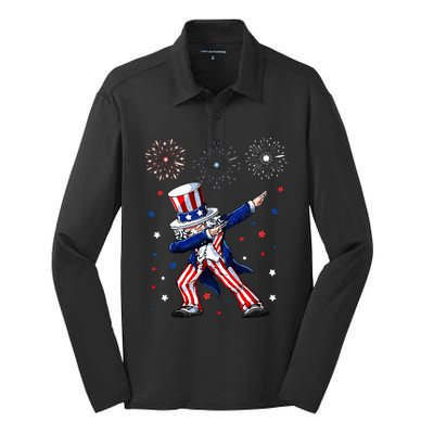 Dabbing Uncle Sam Fireworks 4th of July Funny Silk Touch Performance Long Sleeve Polo