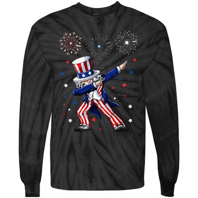 Dabbing Uncle Sam Fireworks 4th of July Funny Tie-Dye Long Sleeve Shirt