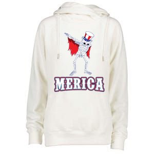 Dabbing Uncle Sam Skeleton Dab For Freedom 4th Of July Skull Great Gift Womens Funnel Neck Pullover Hood