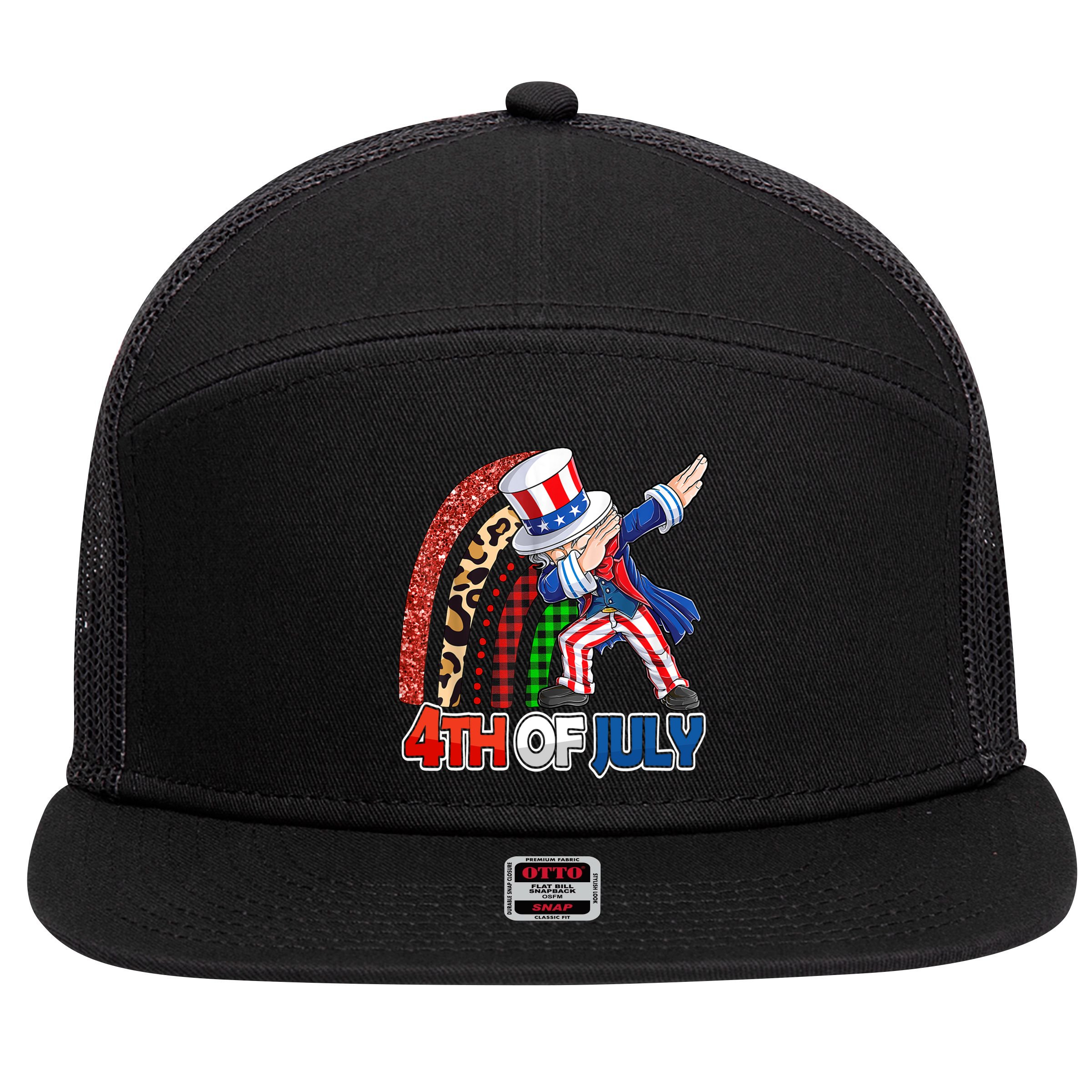 Dabbing Uncle Sam Rainbow 4th Of July Patriotic Gift 7 Panel Mesh Trucker Snapback Hat