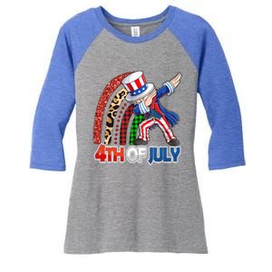 Dabbing Uncle Sam Rainbow 4th Of July Patriotic Gift Women's Tri-Blend 3/4-Sleeve Raglan Shirt