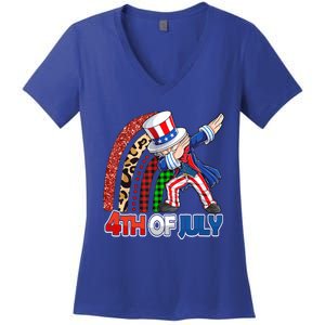 Dabbing Uncle Sam Rainbow 4th Of July Patriotic Gift Women's V-Neck T-Shirt