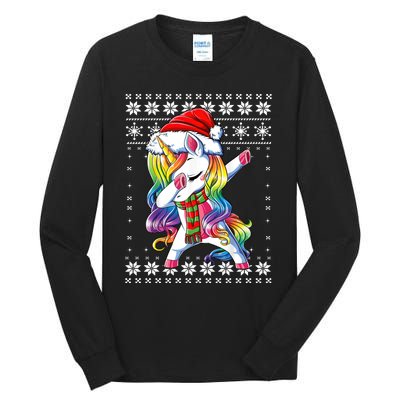 Dabbing Unicorn Santa Sweater Christmas Ugly Kids Girls Womens Tall Long Sleeve T-Shirt