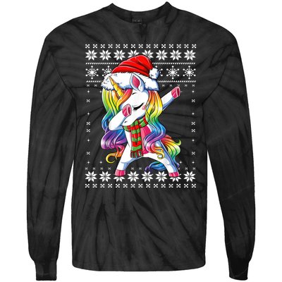 Dabbing Unicorn Santa Sweater Christmas Ugly Kids Girls Womens Tie-Dye Long Sleeve Shirt