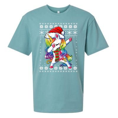 Dabbing Unicorn Santa Sweater Christmas Ugly Kids Girls Womens Sueded Cloud Jersey T-Shirt