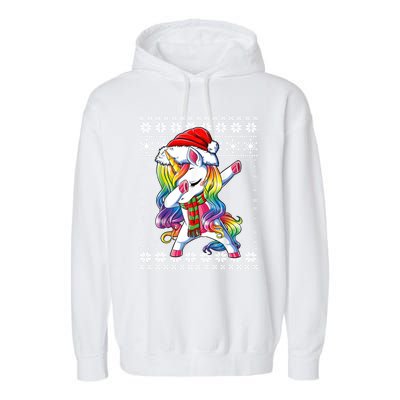 Dabbing Unicorn Santa Sweater Christmas Ugly Kids Girls Womens Garment-Dyed Fleece Hoodie