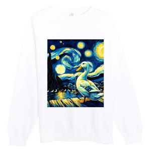 Duck Under Starry Night Sky Art Graphic Birthday Christmas Premium Crewneck Sweatshirt