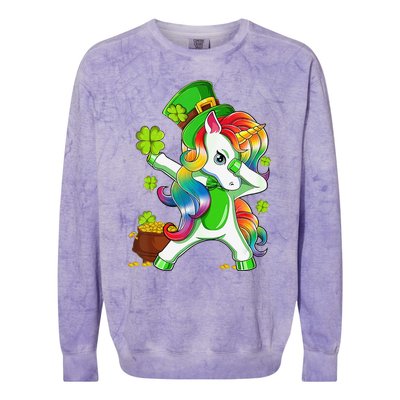 Dabbing Unicorn St Patricks Day Irish Shamrock Colorblast Crewneck Sweatshirt