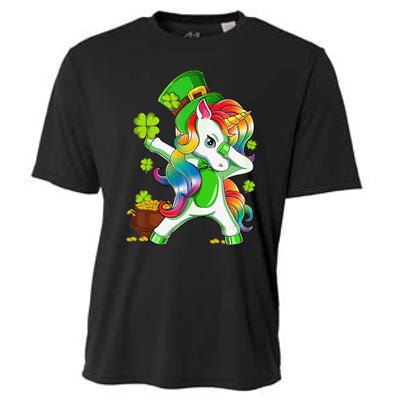 Dabbing Unicorn St Patricks Day Irish Shamrock Cooling Performance Crew T-Shirt