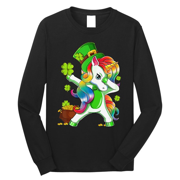 Dabbing Unicorn St Patricks Day Irish Shamrock Long Sleeve Shirt