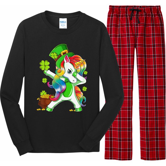 Dabbing Unicorn St Patricks Day Irish Shamrock Long Sleeve Pajama Set